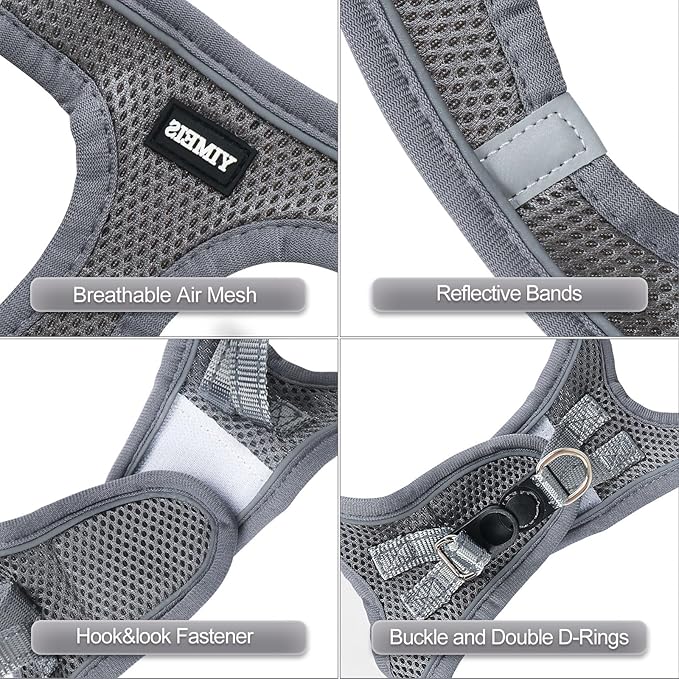 YIMEIS Dog Harness and Leash Set, No Pull Soft Mesh Pet Harness, Reflective Adjustable Puppy Vest for Small Medium Large Dogs, Cats (Gray, Medium (Pack of 1)
