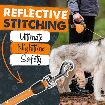 Mighty Paw Retractable Leash with Built-in Poop Bag Holder | 16' Long Retractable Dog Leash for Small Dogs, Medium Breeds & Large Pets with Tape for Quick Control. Poop Bags Included