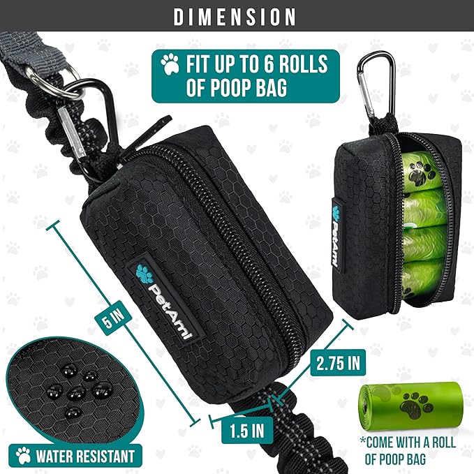 PetAmi Dog Poop Bag Holder & Waste Bag Dispenser with Clip-On Pouch Includes 1 Roll of Pet Waste Bags Portable Dog Walking Accessories for Leash, Belt or Backpack, Black/Gray, 2Pack