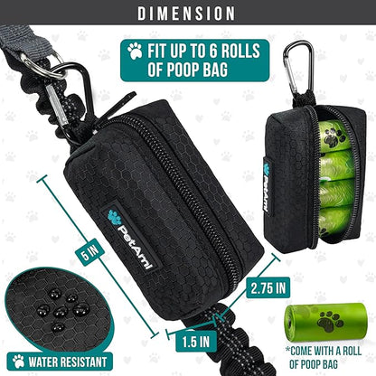 PetAmi Dog Poop Bag Holder & Waste Bag Dispenser with Clip-On Pouch Includes 1 Roll of Pet Waste Bags Portable Dog Walking Accessories for Leash, Belt or Backpack, Black/Gray, 2Pack