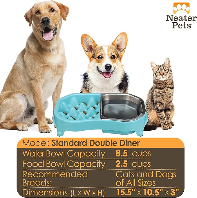 Neater Pet Brands Neater Slow Feeder Dog Bowls, Slows Down Fast Eating to Prevent Vomiting, Overeating, & Bloat, Dog Slow Feeder Bowl with Wide, Non-Slip Base, Holds 2.5 Cups Food and 8.5 Cups Water