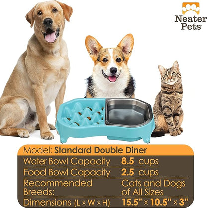 Neater Pet Brands Neater Slow Feeder Dog Bowls, Slows Down Fast Eating to Prevent Vomiting, Overeating, & Bloat, Dog Slow Feeder Bowl with Wide, Non-Slip Base, Holds 2.5 Cups Food and 8.5 Cups Water