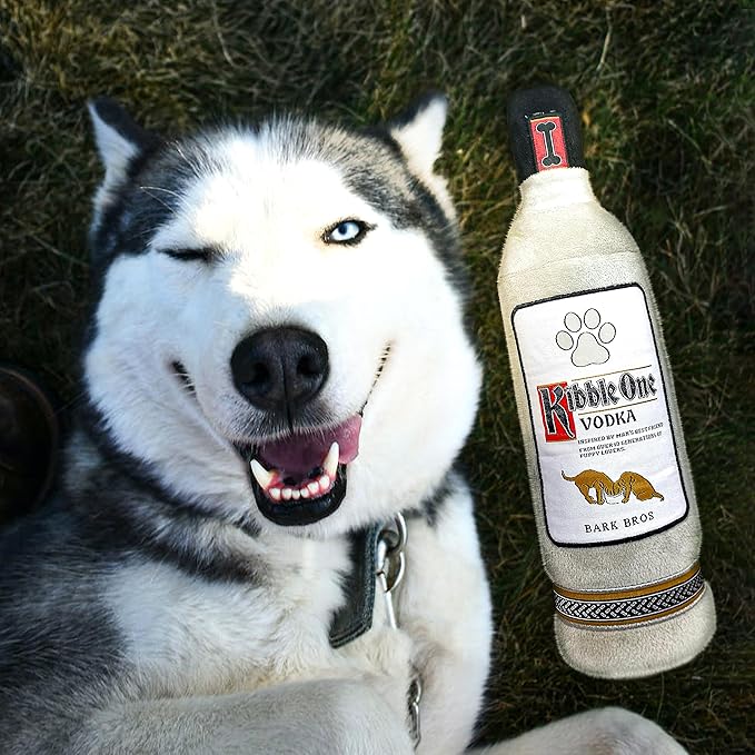 Bark Bros - Liquor Bottle Dog Toy - Plush Squeaky Dog Toys Funny Drink Parody - Alcohol Dog Toy - Dog Birthday Toy - Cute Dog Toys - Puppy Gifts - Puppy Stuff - Dog Stuff (Large, Kibble One)