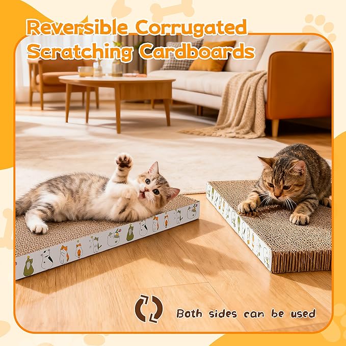 PatiencET 2 Pack Cardboard Cat Scratcher Pad with Catnips, Flat Double-Sided Cat Scratching Board for Small Medium Cats Kittens