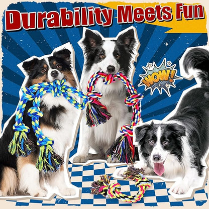 Tough & Strong Dog Toy for Aggressive Chewers – Tough Chew Toys for Large Dogs, Ideal for Tug-of-War & Teeth Cleaning, with 3 Rope Toys & 2 Dog Bags