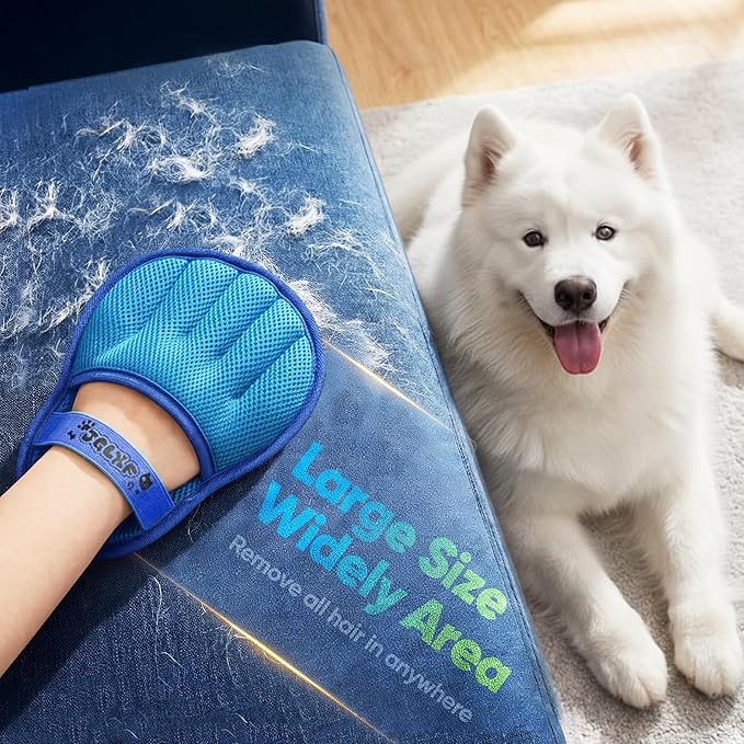 Upgraded Pet Hair Removal Glove for Dogs & Cats, Electrostatic Five-Finger Hair Remover for Furniture, Couch, Carpet, Clothing& Car Seat, 2Pcs Reusable Magic Brush Pet Hair Remover Tool (Blue)