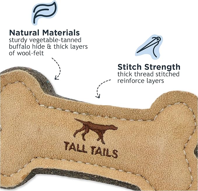 Tall Tails Dog Natural Leather Bone Fetch Toy Gift for Dogs 6 inches