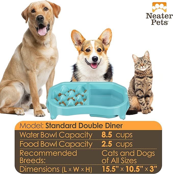 Neater Pet Brands Neater Slow Feeder Dog Bowls, Slows Down Fast Eating to Prevent Vomiting, Overeating, & Bloat, Dog Slow Feeder Bowl with Wide, Non-Slip Base, Holds 2.5 Cups Food and 8.5 Cups Water
