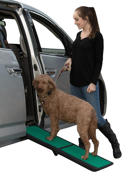 Pet Gear SupertraX Ramps for Dogs and Cats, Maximum Traction Surface, Portable/Easy-Fold (No Tools Required), Built in Handle for Travel, 5 Models, 42" L X 16" W, Supports 150 lbs, Black/Green