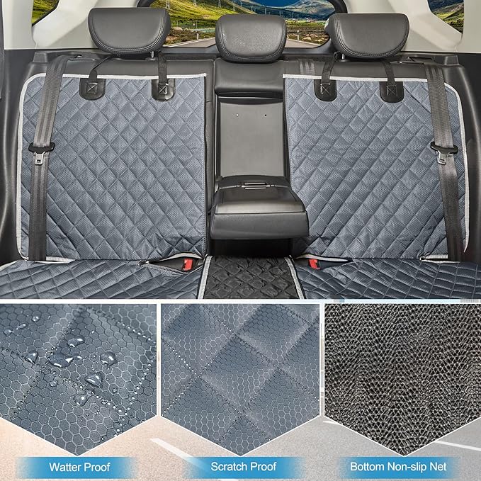 ANOSOSPECIAL Grey Dog Car Seat Cover for Back Seat X-Large,Non-Stick Fur,Pet-Friendly and Waterproof - Universal Fit Interior Protector for Auto, Van, SUV - Ideal for Kids and Pets (X-Large)