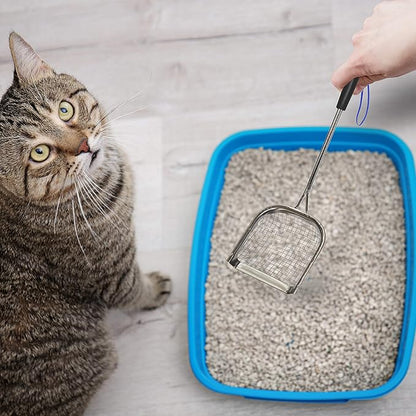 Sand Dipper Metal Cat Litter Scoop – Long Handle Cat Poop Scooper for Litter Box (15”), Heavy-Duty Stainless Steel Kitty Litter Scoop (Scoop)