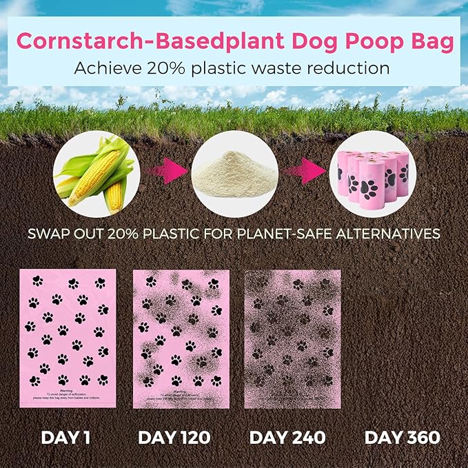 Dyforce 600 Count Dog Poop Bags Rolls with Dispenser, Scented Leak Proof Pet Waste Poop Bags for Dogs 13x9", Extra Thick and Large Doggy Cat Litter Bags for Poops with Holder, Pink