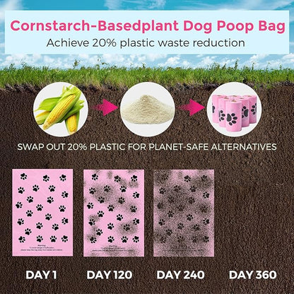 Dyforce 600 Count Dog Poop Bags Rolls with Dispenser, Scented Leak Proof Pet Waste Poop Bags for Dogs 13x9", Extra Thick and Large Doggy Cat Litter Bags for Poops with Holder, Pink