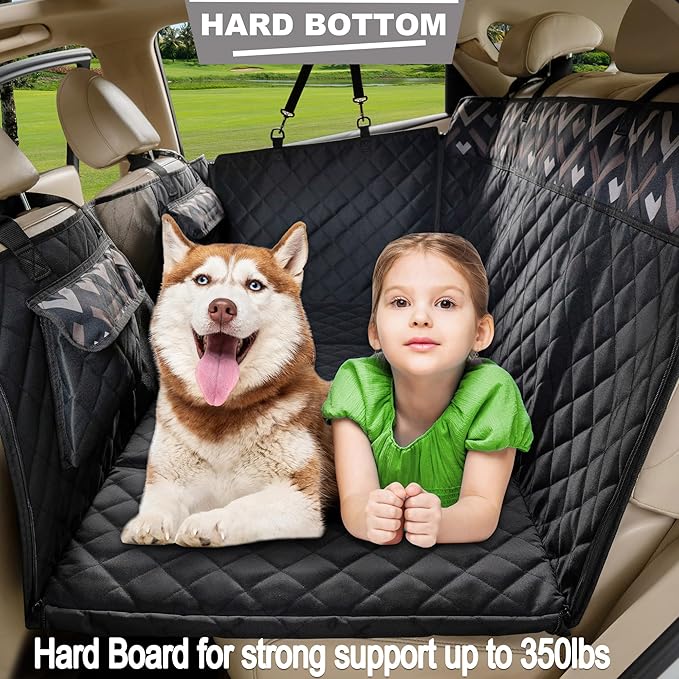 Back Seat Extender, Car Seat Cover for Dogs with Hard Bottom as a Hammock Bridge for Pets Travel, Waterproof Back Protector Fits for Standard Cars & SUVs (Black)