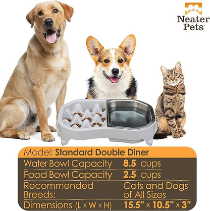 Neater Pet Brands Neater Slow Feeder Dog Bowls, Slows Down Fast Eating to Prevent Vomiting, Overeating, & Bloat, Dog Slow Feeder Bowl with Wide, Non-Slip Base, Holds 2.5 Cups Food and 8.5 Cups Water
