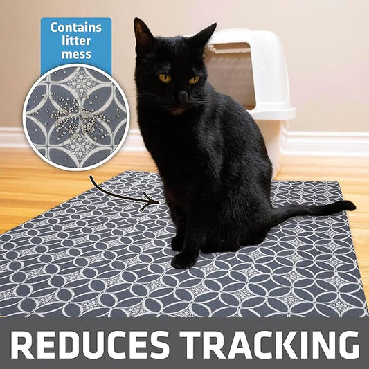 Drymate Cat Litter Box Mat, Litter Trapping Mat, Waterproof, Urine-Proof, Absorbent, Machine Washable, Soft on Paws, Contains Mess, Protects Floors, Kitten Supplies, Indigo Grey, 29x36 XL