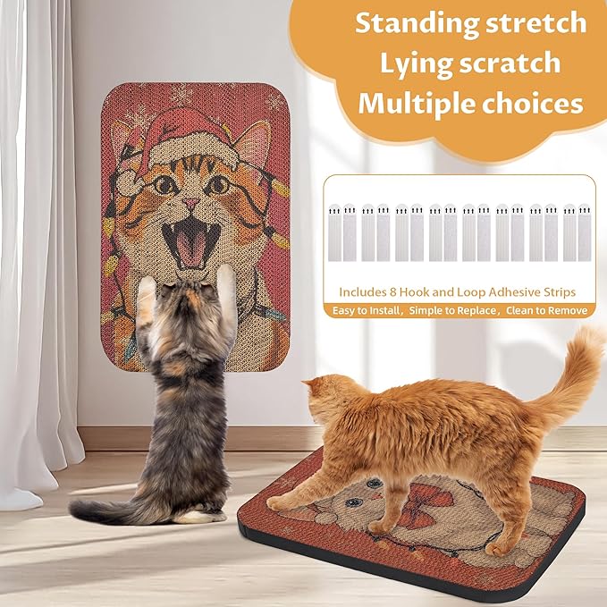 2 Packs Art Cat Wall-Mountable Scratching Board 16.7x11x1 Inch Cat Wall Scratch Pad and Scratcher for Indoor Cats Furniture Protector (Storybook Cat)