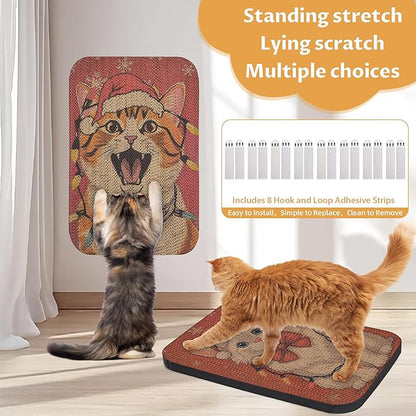 2 Packs Art Cat Wall-Mountable Scratching Board 16.7x11x1 Inch Cat Wall Scratch Pad and Scratcher for Indoor Cats Furniture Protector (Storybook Cat)