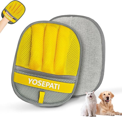 Magic Brush Pet Hair Removal Glove for Cats & Dogs, Ectrostatic Five-Finger Fur Remover, The Magic Brush Pure Path Grooming Remover Glove for Laundry, Carpet & Car Seat (Grey & Yellow)