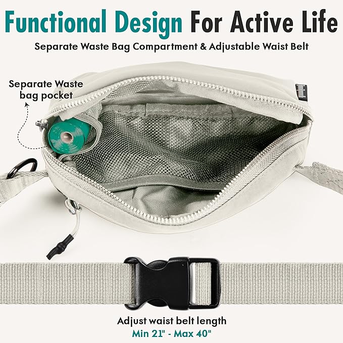 Hands Free Dog Leash with Dog Treat Pouch - Stylish & Trendy Waist Leash for Dog Walking - Wear Around the Waist or Crossbody - Durable & Detachable - Shock Absorbing - Waste Bag Dispenser