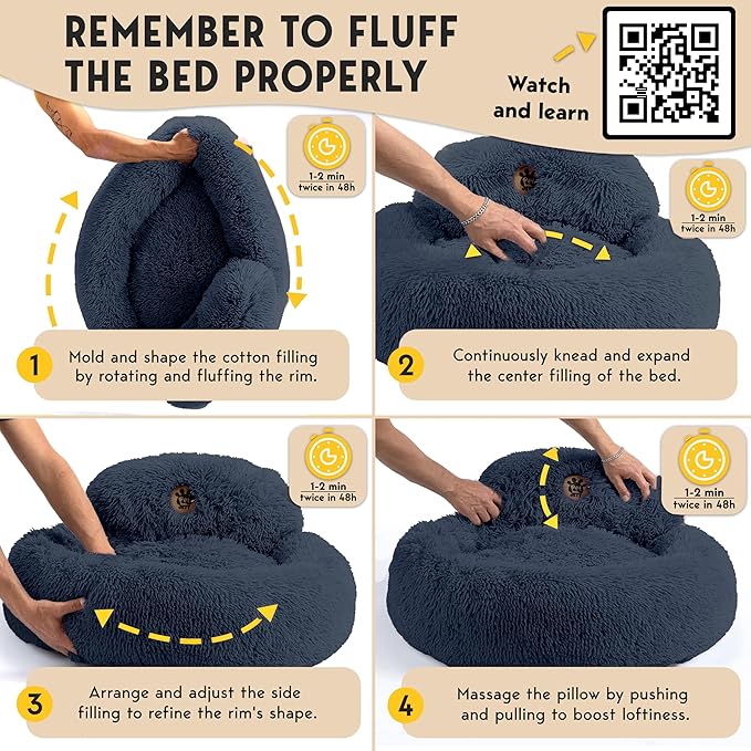 PetJett XL Dog Beds for Large Sized Dog - 45'' Extra Large Dog Bed, Anti-Slip & Washable Super Soft Round Donut Bed, Fluffy Faux Fur Anti-Anxiety Premium Comfort Pet Bed, Fits Dogs up to 120 lbs