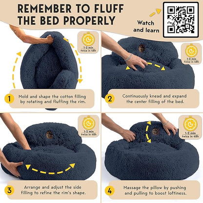 PetJett XL Dog Beds for Large Sized Dog - 45'' Extra Large Dog Bed, Anti-Slip & Washable Super Soft Round Donut Bed, Fluffy Faux Fur Anti-Anxiety Premium Comfort Pet Bed, Fits Dogs up to 120 lbs