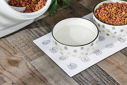 Pearhead Ceramic Dog Bowl Extra Large 8 Cup – Puppy Faces Pattern, Durable Heavyweight Pet Food & Water Bowl, Neutral Modern Design, XL 64 oz