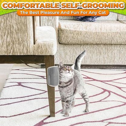 Cat Corner Scratcher – Cat Self Groomer for Indoor Cats – Wall Brush with Face Scratchers and Catnip | Easy to Install, Soft Massage, Fur Remover, Grooming Tool Also Works as Hand Comb for Cats