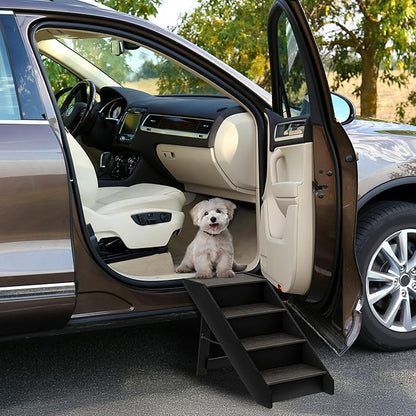 Pet Stairs - Home and Vehicle Nonslip Carpeted Dog Steps with 4-Step Design - for Puppies, Kittens, and Other Small Pets by PETMAKER (Gray)