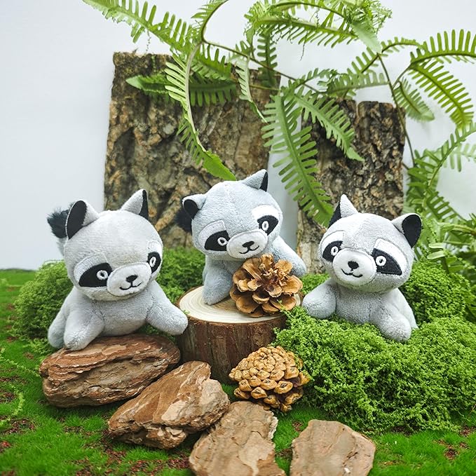 Raccoon Plush Dog Toy Squeaky Toy, Interactive Hide and Seek Replacement Dog Toys for Small & Medium Dogs (3Pcs Squeaky Raccoon)