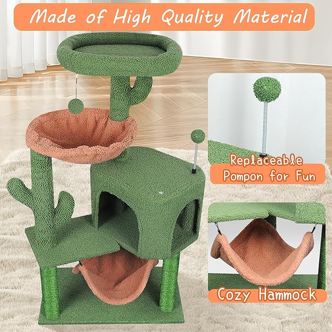 YUNIQUE Cat Tree with Cat Condo Scratch Post and Big Hammock, Green