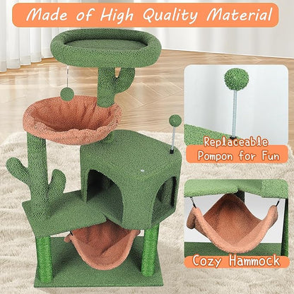 YUNIQUE Cat Tree with Cat Condo Scratch Post and Big Hammock, Green