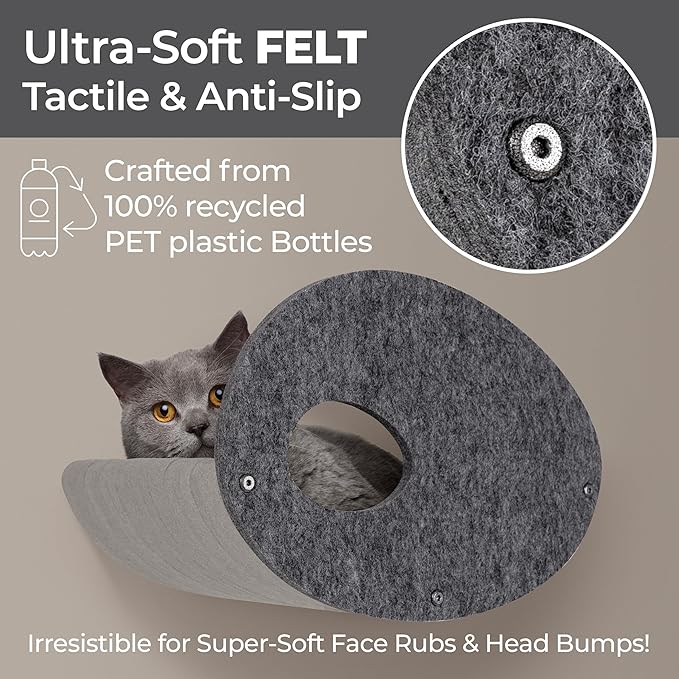 Accessory ADD-ON Set of 4 Facades Covers Compatible with Cat Wall Shelves by Pryde Pets - 100% Sustainable PET Felt - Climbers Sold Seperately - Cats Shelf Privacy and Safety Bumpers (Charcoal)