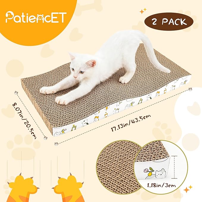 PatiencET Cat Scratch Pad 2 Pack, Waved Cardboard Cat Scratcher with Catnips, Scratching Board for Small Medium Size Cats, Kittens, Protects Furniture & Couch