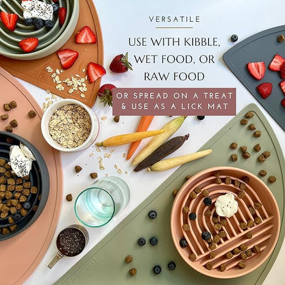 Should We Go? Slow Feeder for Dogs & Puppies, The Slowdown Bowl Silicone Slow Eating, Modern Lick Mat Design, Reduces Gulping, Fits 2 Cups, 7.5” Across x 1.5” Tall, Mealtime Challenge, Medium-Honey