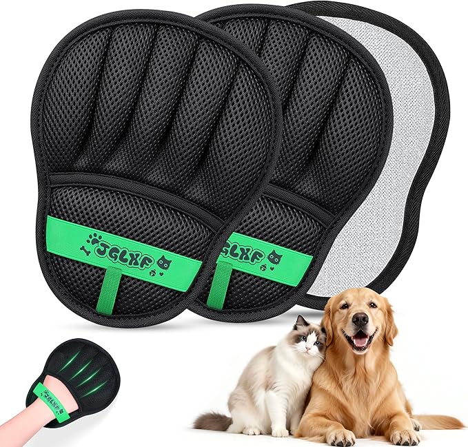 Upgraded Pet Hair Removal Glove for Dogs & Cats, Electrostatic Five-Finger Hair Remover for Furniture, Couch, Carpet, Clothing& Car Seat, 2Pcs Reusable Magic Brush Pet Hair Remover Tool (Black)