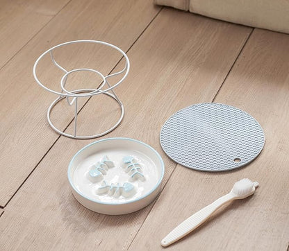 Ceramic Fish-Bone Slow Food Bowl for Cats and Dogs, Dishwasher Safe, Non-Toxic, Engaging Design, Prevents Obesity