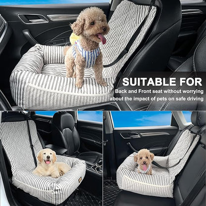 Dog Car Seat for Small and Medium Dogs, Booster Seat Sofa Pet Bed, Portable Car Travel Carrier Bed (Stripes,M)
