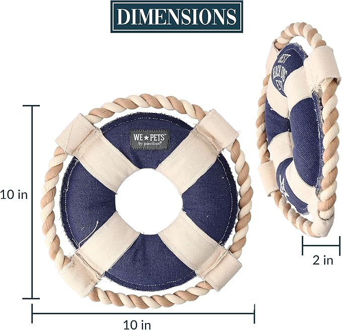 10" x 10" x 2" Blue Life Save Shape Best Beach Dog Ever Tug of War Rope Handle Sturdy Dog Toy, Dogs for Medium- Large Breeds