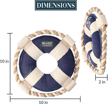 10" x 10" x 2" Blue Life Save Shape Best Beach Dog Ever Tug of War Rope Handle Sturdy Dog Toy, Dogs for Medium- Large Breeds