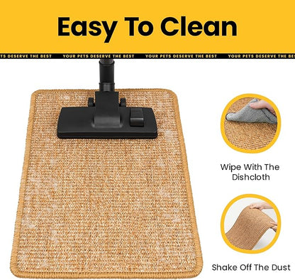 Cat Scratcher Mat,Natural Sisal Cat Scratch Pad with Hook&Loop Tape,Horizontal Floor Kitten Scratching Pads Rug for Indoor,Pet Furniture Protector for Couch&Carpets&Sofas, Large, Brown
