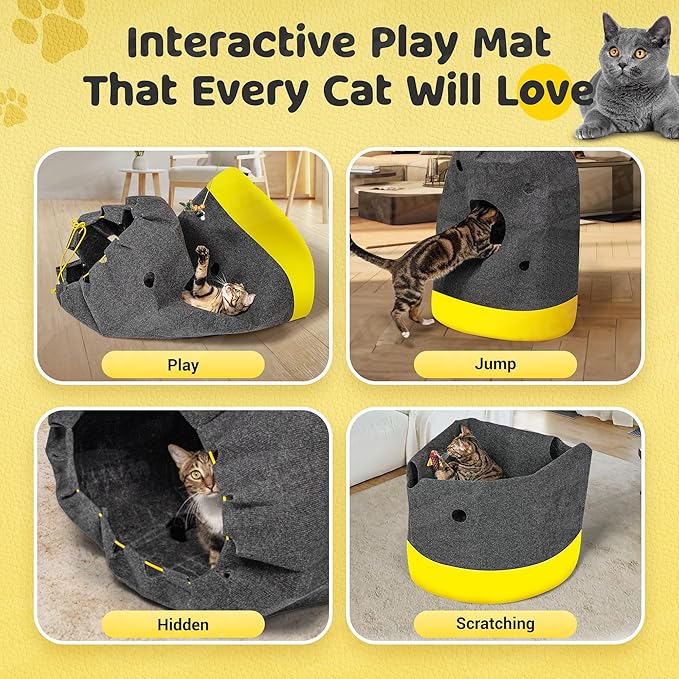 Homrich Interactive Cat Play Bag- Durable Rug for Hide and Seek, Collapsible Hole Mat, Tunnel Sleeping Bag for Indoor Cat- Fun Activity Pet Training Toy