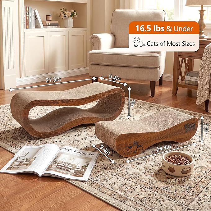 Cat Scratcher 2 in 1 Scratchers for Indoor Cats Scratching Board Cardboard, Horizontal Corrugated Scratch Pad for Cats as Beds & Furniture Reversible Sofa Scratch (2 Pack)