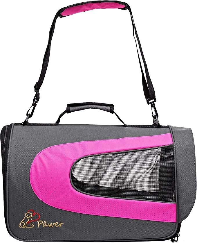 Pawer 18” x 11”x 11” Soft-Sided Foldable Airline Approved Pet Carrier for Cat, Puppy and Small Dog, Washable 600D Oxford Fabric, with Handle and Strap for Carry, Multiple Colors Available