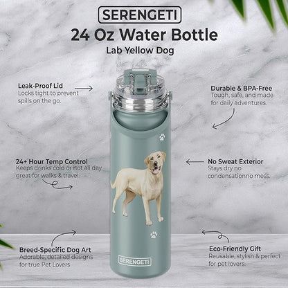 E&S Pets SERENGETI 24 Oz Water Bottle Stainless Steel with Spill Proof Lid - Double walled Vacuum Insulated water flask - Realistic 3D Print of your favorite dog (Labrador Yellow)