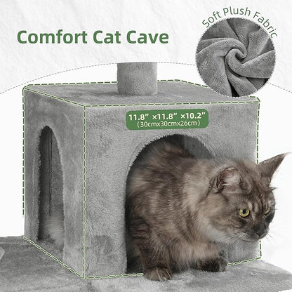 Multi-Level Cat Tree for Indoor Cats, Cat Tower with 2 Scratching Boards, 2 Plush Padding Platforms, Cat Condo House with Hammock, Basket, Light Gray GCT022W