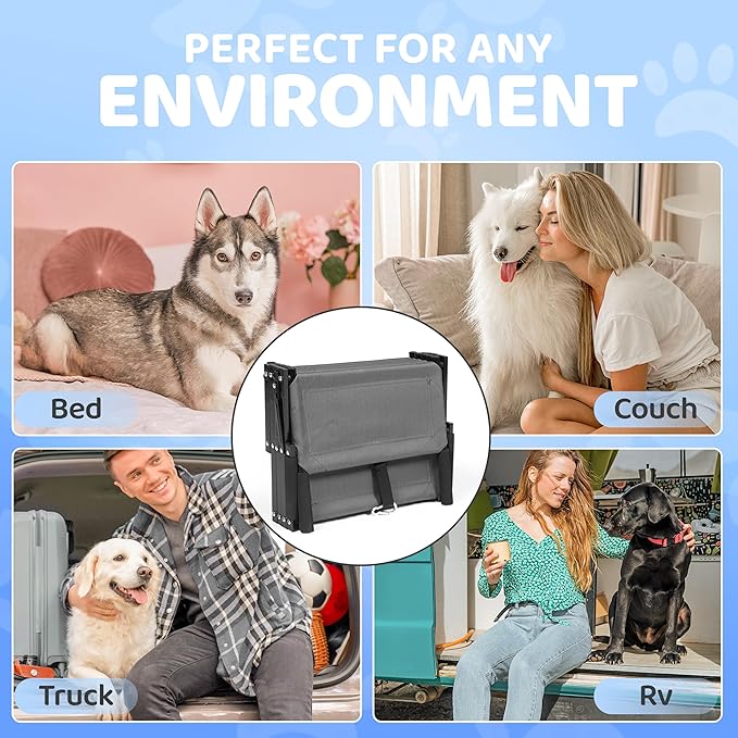 Dog Car Stairs – Portable Non-Slip Pet Stairs for High Cars, SUVs & Trucks, Foldable Design, 200 lb Support | EOSET