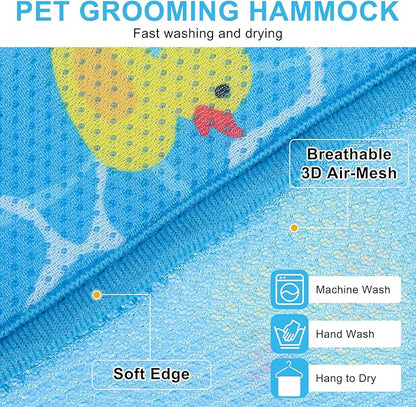 BEAUTYZOO Dog Grooming Hammock for Small Dogs Cat- Dog Sling for Nail Trimming/Clipping- Dog Hanging Holder with Thick Fabric Neck Support & Strap Restraint Claw Care,Blue Duck,S