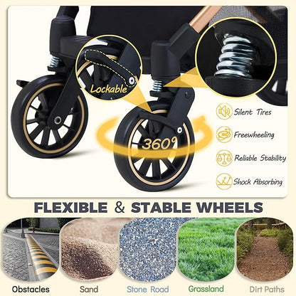 Pet Stroller for Small Dogs, Lightweight Small Dog Stroller for Dogs Cats with 6 Shock Absorption System, Detachable Carrier Suitable for Car Seat & Hand Carry, Safe Outings, Black