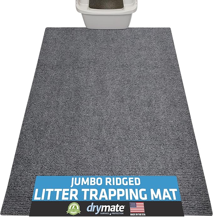 Drymate Cat Litter Box Mat, Litter Trapping Mat, Waterproof, Urine-Proof, Absorbent, Machine Washable, Soft on Paws, Contains Mess, Protects Floors, Kitten Supplies, Grey, 36x47 Jumbo XXL